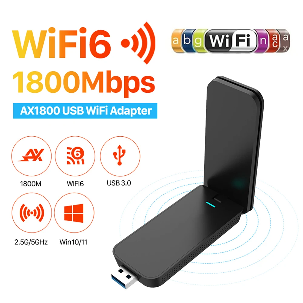 USB WiFi 6 Adapter, Wireless USB Adapter, AX1800 USB3.0 Dual Band 2.4GHz/5GHz Wireless Network Adapter for PC/Desktop/Laptop