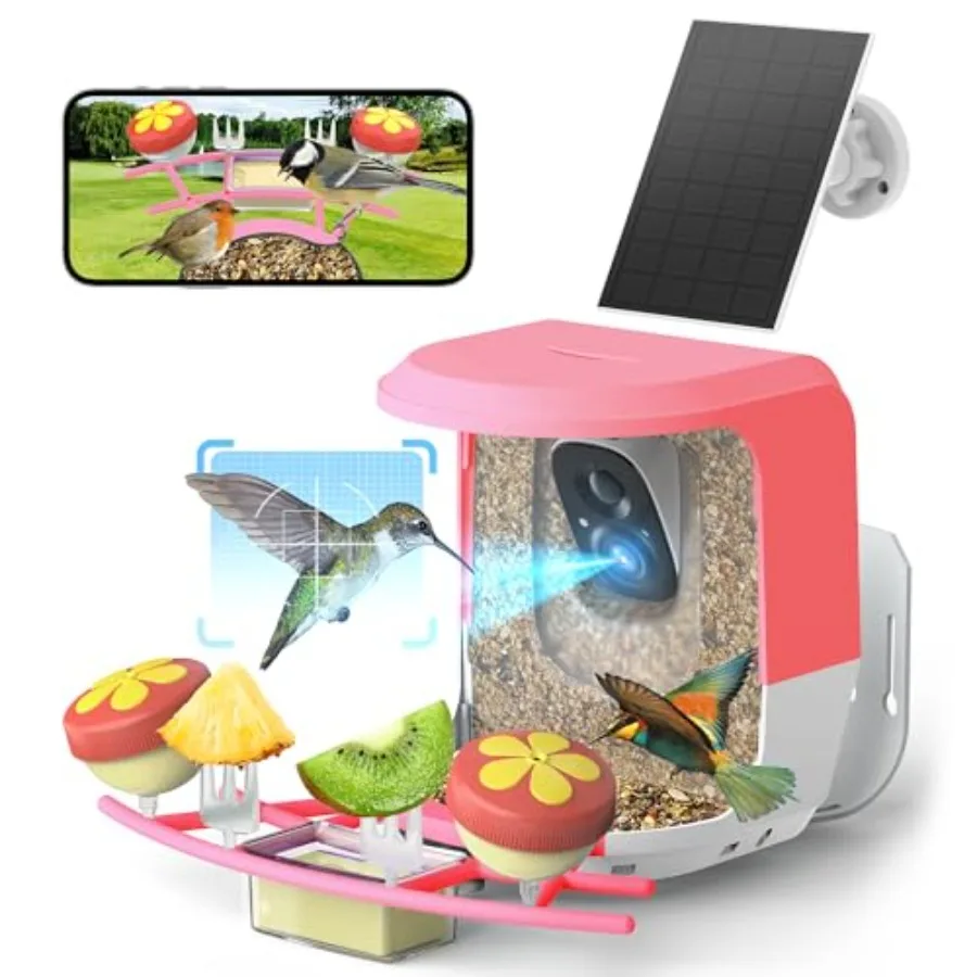 Smart Bird Feeder with Camera Solar Powered - 2K HD Video Camera AI Identify Birds Send Real-time Notifications and Instant Arr