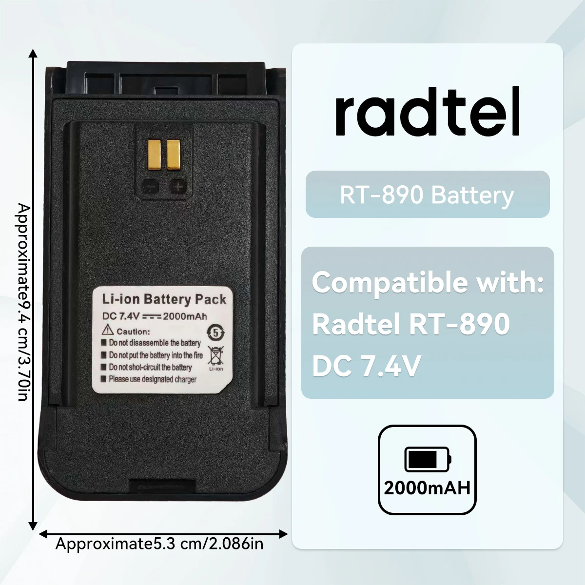 Walkie Talkie Li-ion Battery Pack 7.4v 1100mAh or 2000mAh for Radtel RT-890 RT-850 Two Way Ham Radio