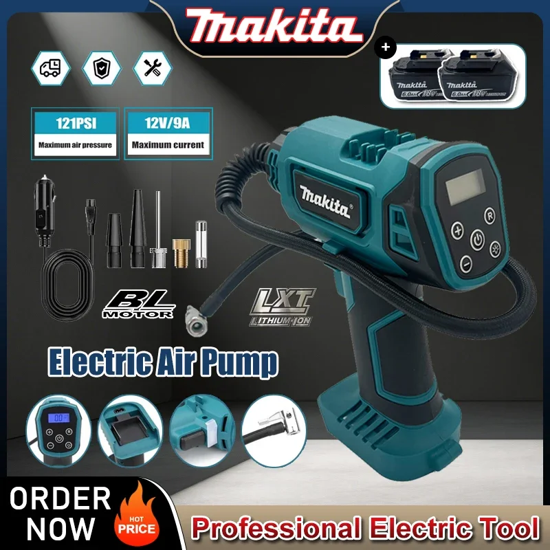 Makita Cordless Portable Electric Air Pump 12V Rechargeable Handheld Air Compressor For Cars For Makita 18V Battery