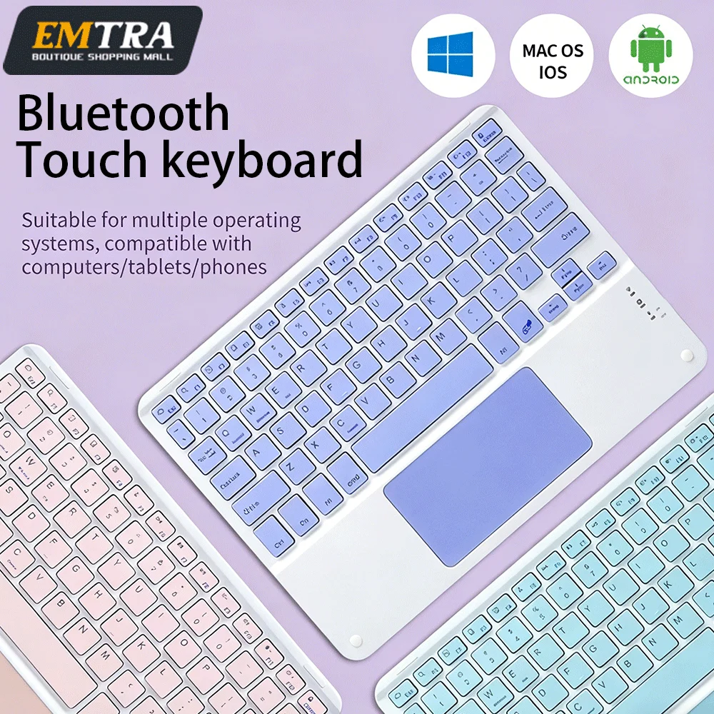 English Bluetooth Keyboard for iPad Pro Air Mini Wireless Rechargeable Touch Gestures Keyboard for Tablet Laptop Phone Universal