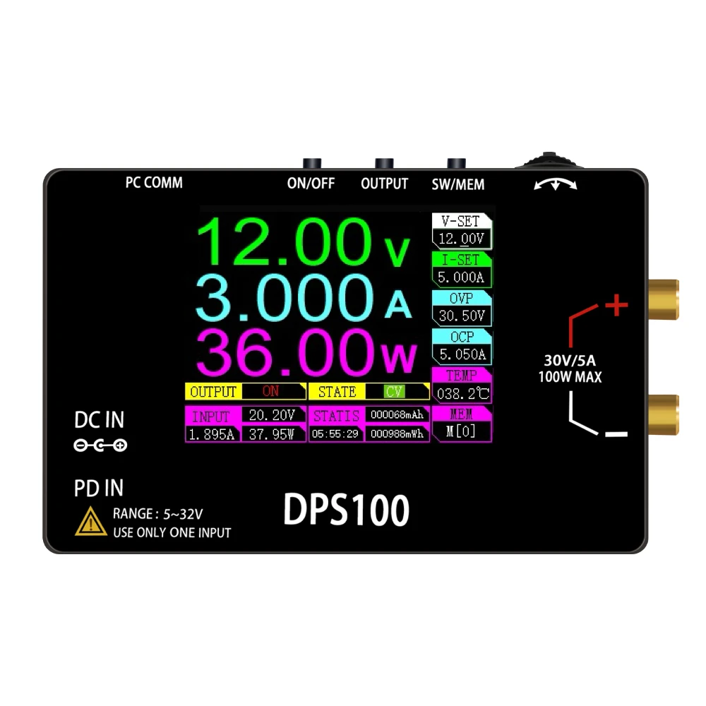 DPS100 Pocket Laboratory DC Power Supply 30V 5A 100W Adjustable Voltage Regulator Bench Switching PD QC