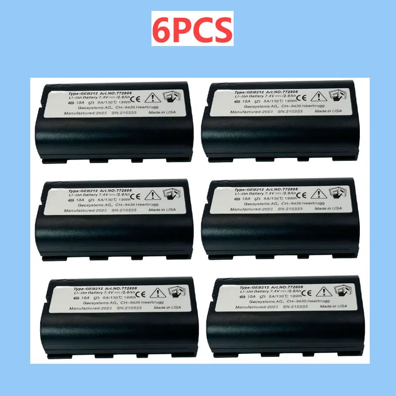 6PCS GEB212 Battery For Leica ATX1200 ATX1230 GPS1200 GPS900 GRX1200 Total Stations Rechargeable