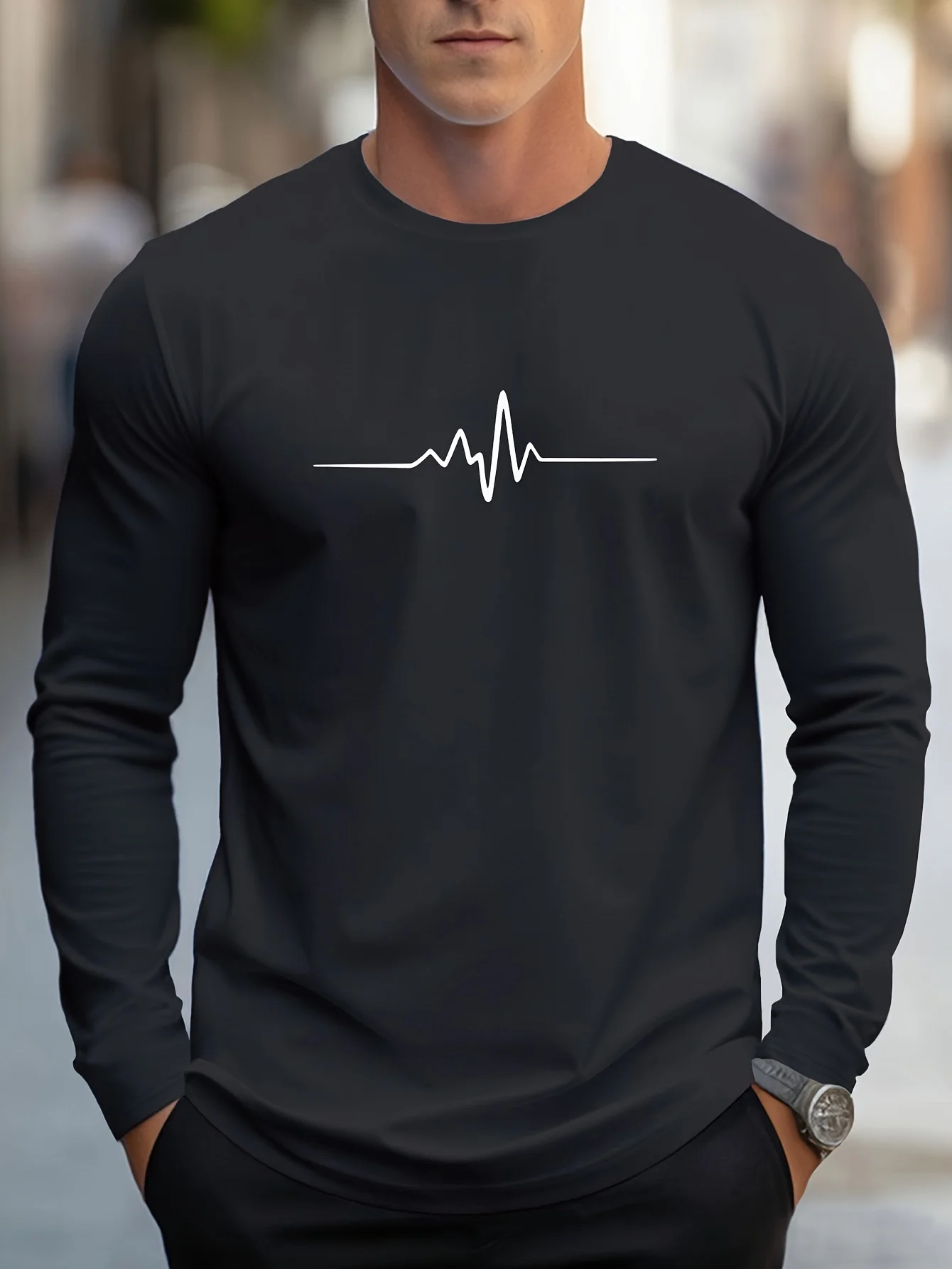 The new men's long-sleeved T-shirt for Spring and Autumn 2025 is casual and comfortable with 3D striped pattern printing