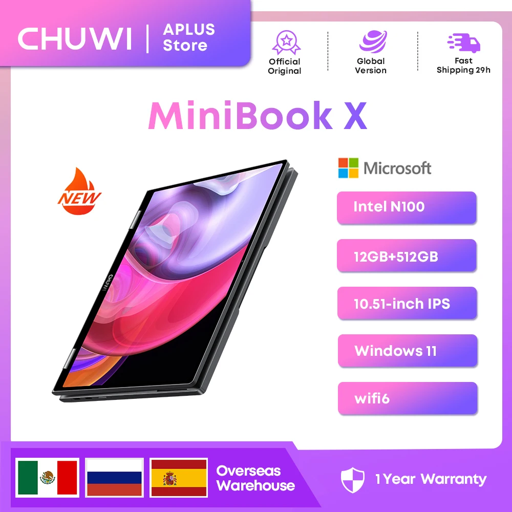 CHUWI MiniBook X 2-in-1 Tablet Laptop Intel N100 Notebook 12GB LPDDR5 512G SSD 10.51" FHD IPS Screen WiFi6 PC Windows 11 Laptops