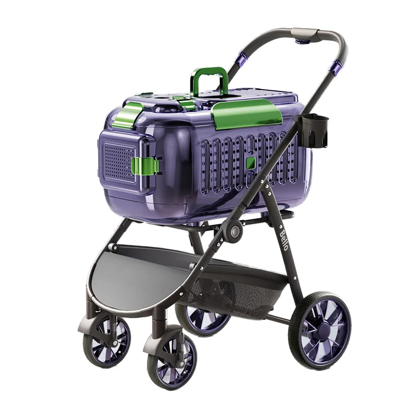Wholesale 4-Wheel Foldable Oxford Fabric Pet Stroller Comfortable Small Animals Carrier Trolley For Dog & Cat Outdoor Travel