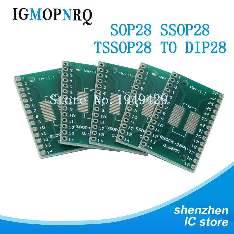 5PCS TSSOP28 SSOP28 SOP28 SMD to DIP28 IC Adapter Converter Socket Board Module Adapters Plate 0.65mm 1.27mm Integrate