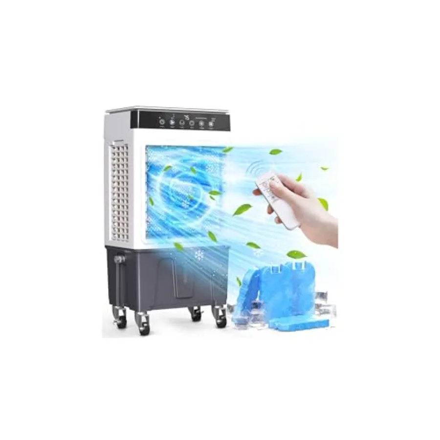 Evaporative Air Cooler 3000CFM for Indoor and Outdoor Use with 120 Oscillation Remote Control 12H Timer 4 Ice Packs 3 Operating