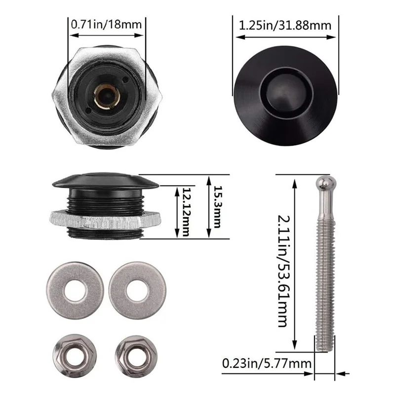 6Set 1.25Inch Aluminum Vehicle Hood Pins-Quick Release Lock Latch Bumper, License Plate Lock Clip, Push Button Bonnet G