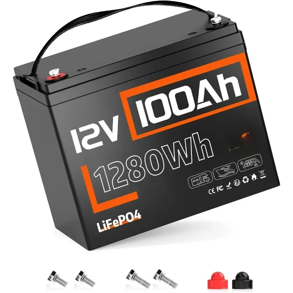 12V 100Ah LiFePO4 Battery Group 24-100A BMS with Low Temp Cutoff | 15000+ Deep Cycles for RV Solar Marine Trolling Motor