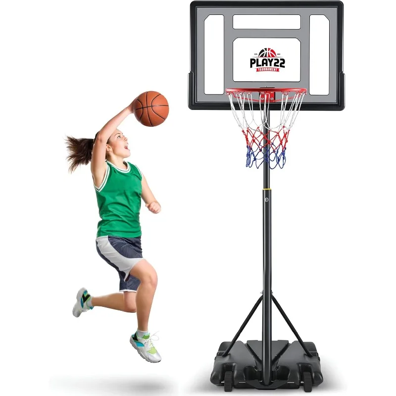 Kids Basketball Hoop Outdoor - 33 inch Backboard, 70-84in Adjustable Height, Portable Basketball Hoops & Goals