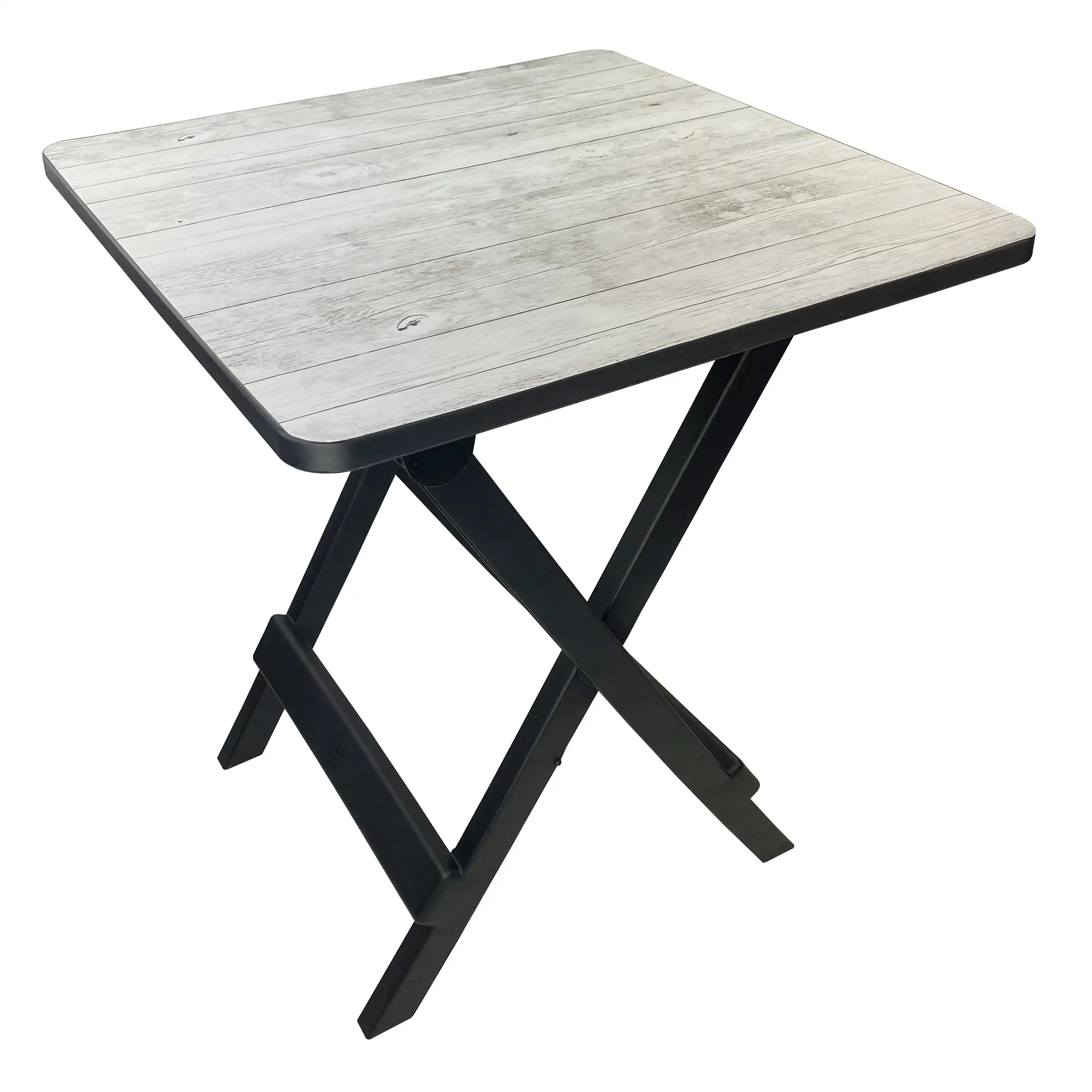 19-inch Plastic Folding Outdoor Camp Side Table, Gray Wood Grain