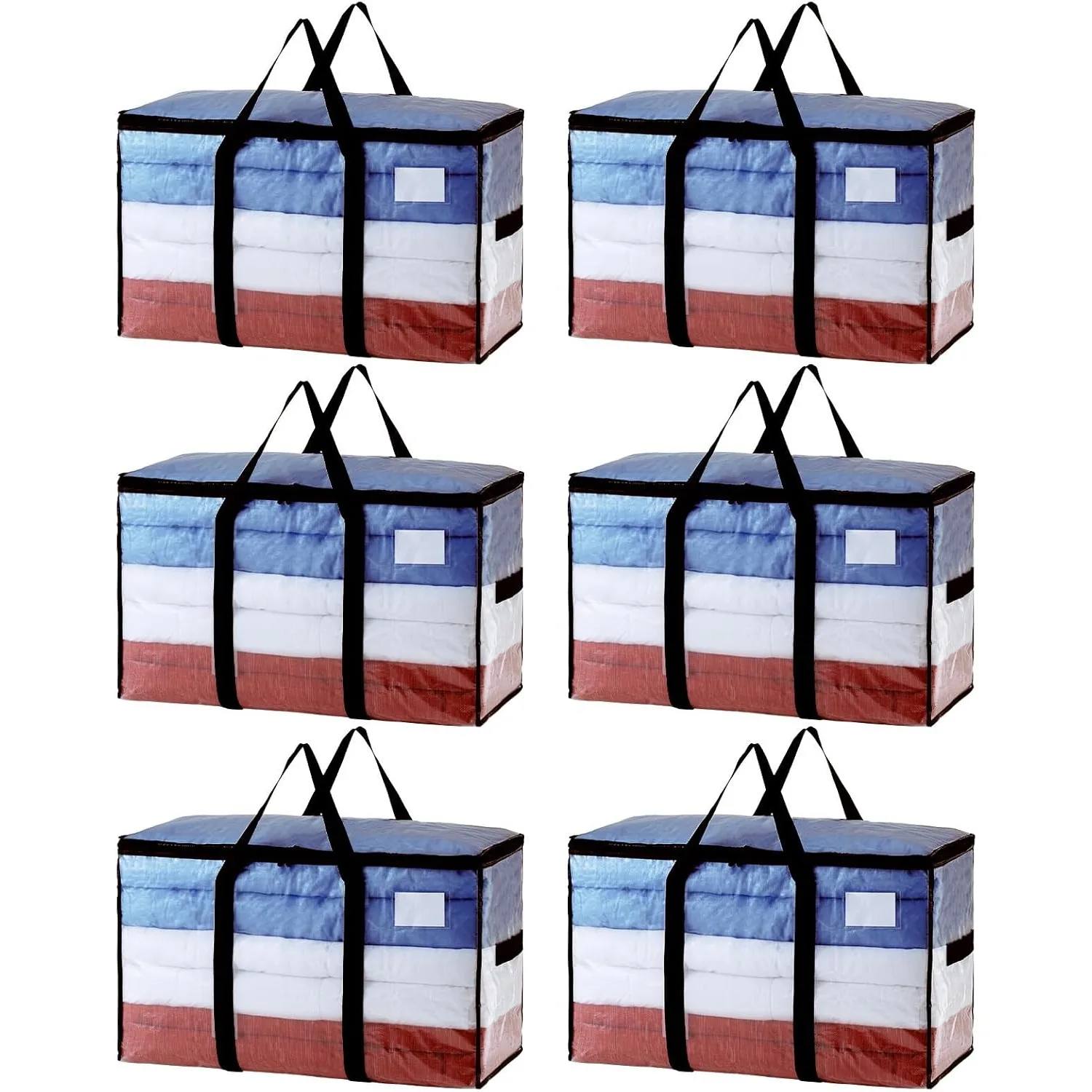 Extra Large Moving Bags, 6 Pack Clear Heavy Duty Totes For Storage with Visible Window, Wrap Around Handles, Storage Bags