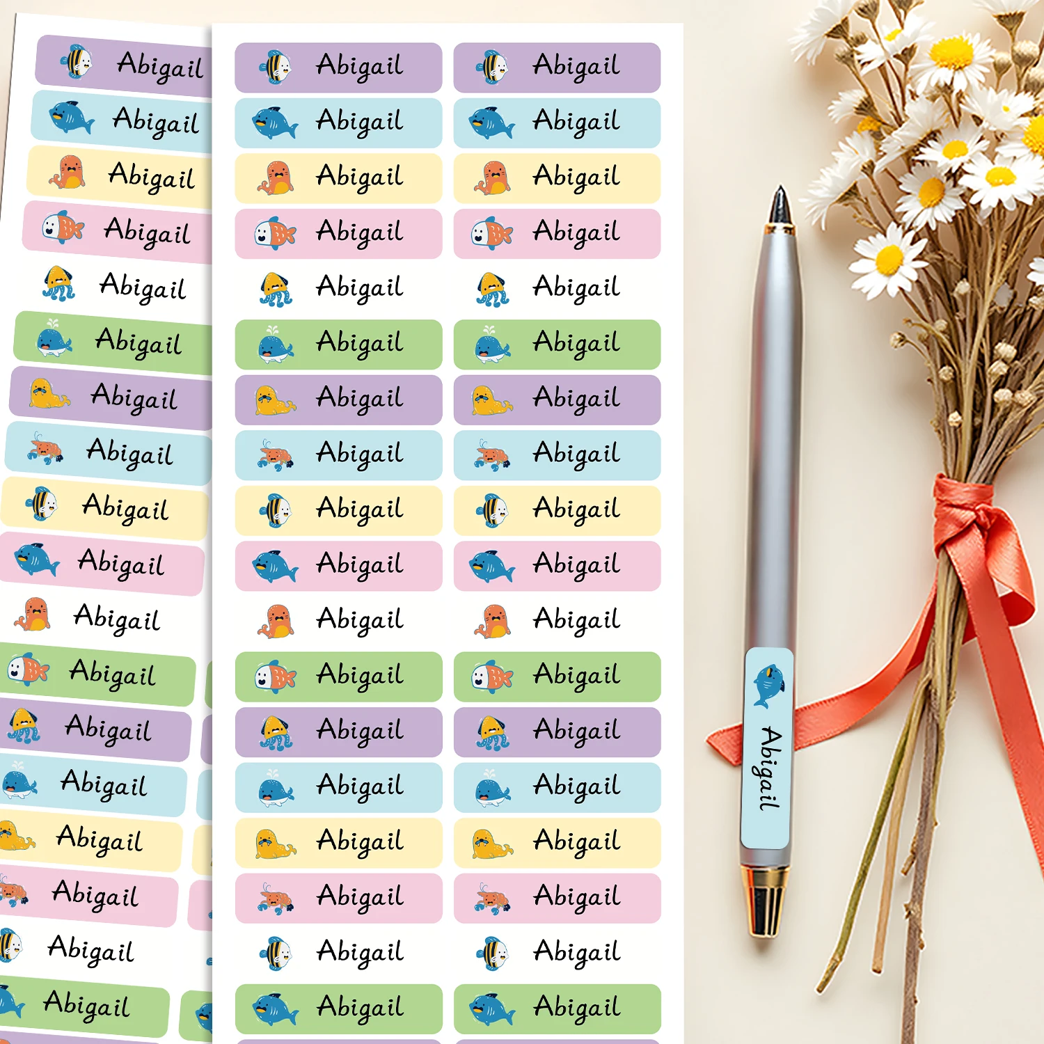 Personalized Marine Organism Tags Stickers Waterproof Name Labels For Animal Series Wattle Bottles Backpacks School Supplies