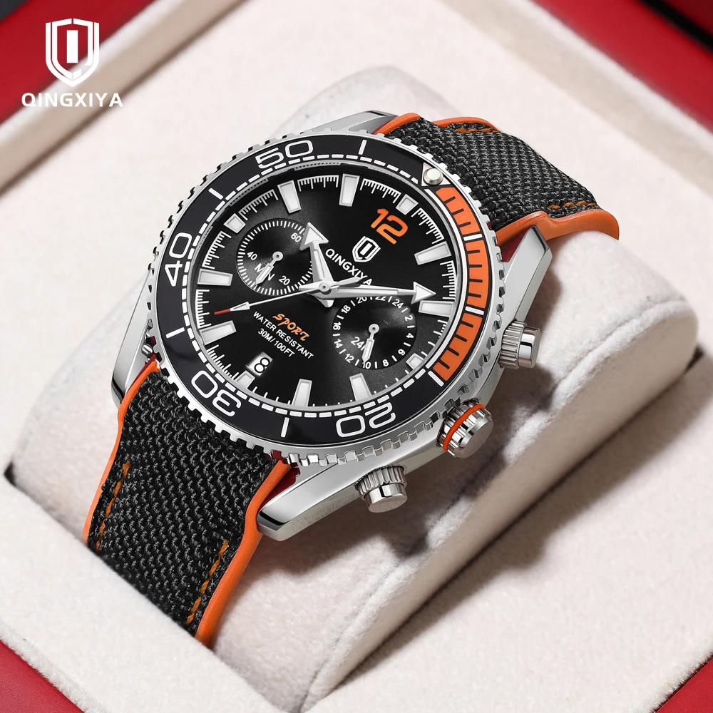 QINGXIYA Fashion Silicone Strap Quartz Watch for Men Sport Chronograph Watches Waterproof Calendar Top Brand Luxury Wristwatch
