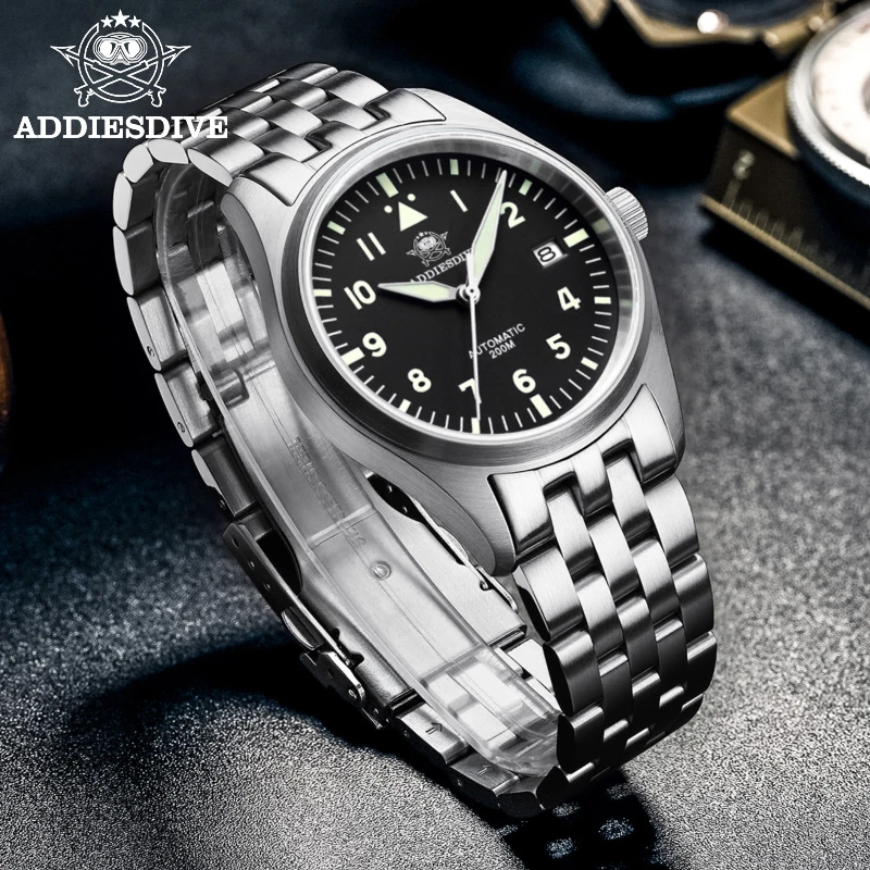 ADDIESDIVE Men Gift watch Automatic Mechanical Sapphire Stainless Steel NH35 watch Leather Luminous 200m Waterproof Watch