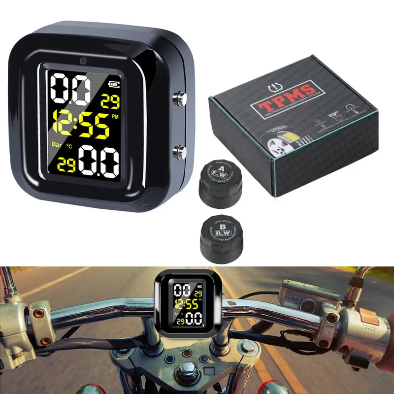 Motorcycle Tire Pressure Monitor Digital Display 2 Wheel Tyre External Sensor Motorcycle TMPS Wireless Tire Pressure Detector