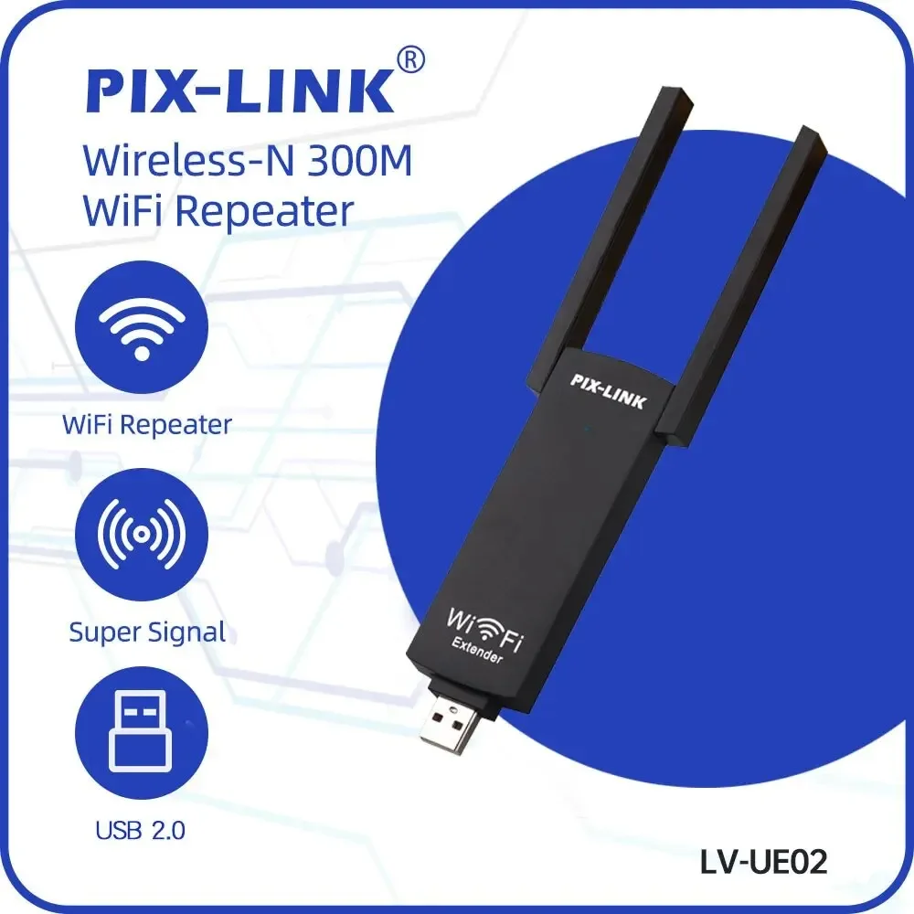 PIX-LINK UE02 USB Wireless Router'S WiFi Repeater Powered Wi-Fi Range Extender 300Mbps Signal Amplifier Dual Antennas for laptop