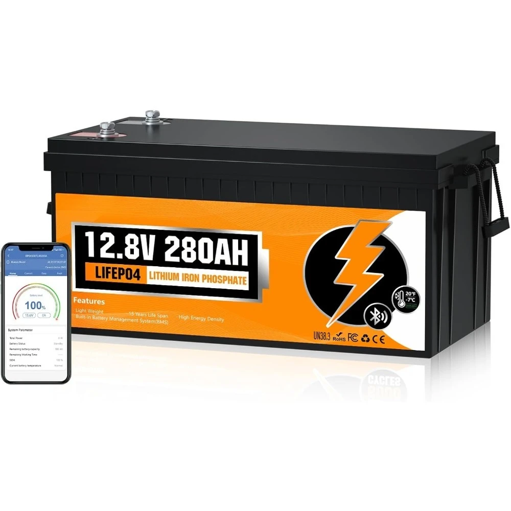 12V 280AH LiFePO4 Lithium Battery with Bluetooth, Low Temp Protection, Built-in 200A BMS, 3584Wh Energy. Perfect for,