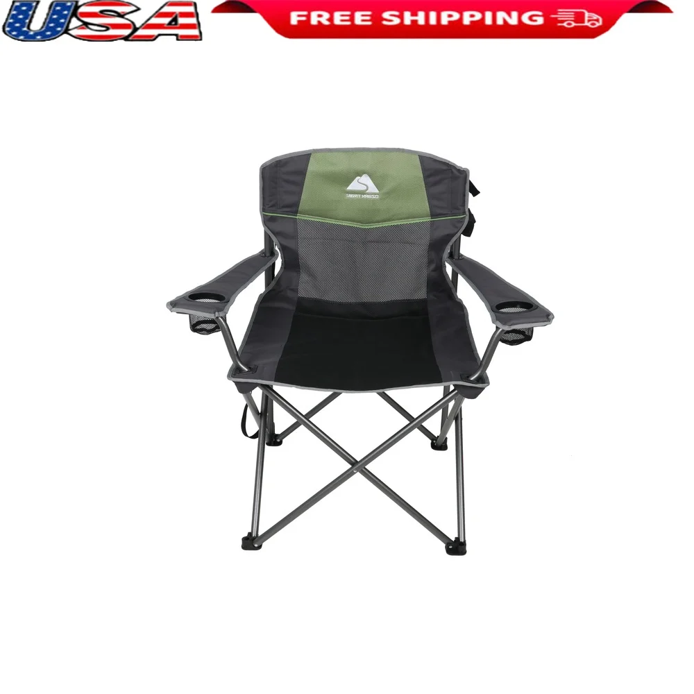 Heavy Duty Big and Tall Folding Chair with Cup Holders Portable Camping Chair Quad Fold Steel Frame Includes Carry Bag