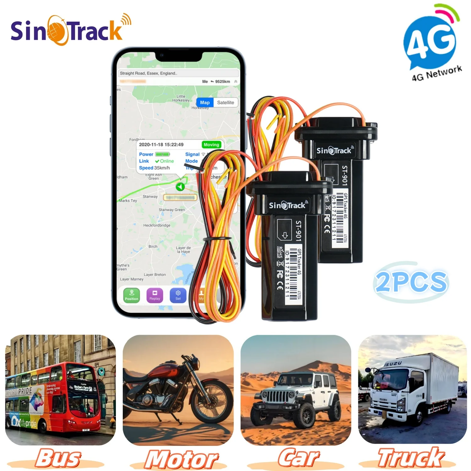 2Units Mini 4G Tracker ST-901L  Waterproof Builtin Battery GPS for SUV Truck Bus Car Anti-Theft With Free APP Online Tracking