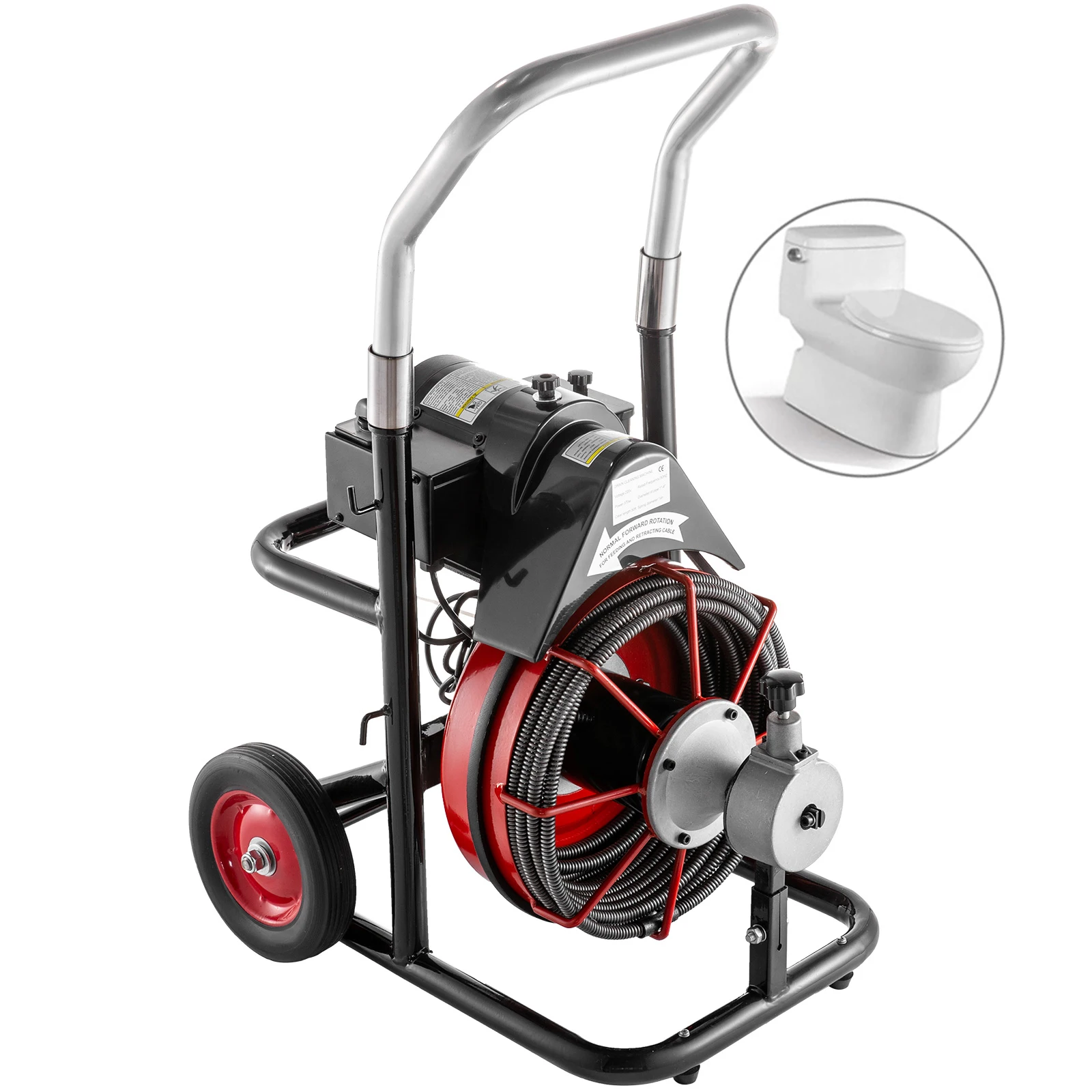 100' X 3/8" Sewer Snake Drain Cleaning Machine for Clogged Toilet, Sink, Floor Drain
