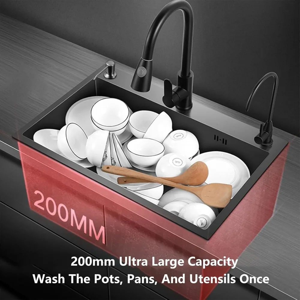 Kitchen & Bath Fixtures Black Kitchen Workstation Sink Stainless Steel Single Bowl Top Mounted Undermount