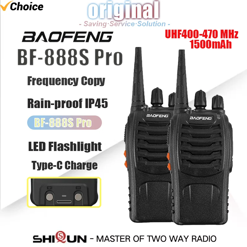 Baofeng BF-888S Pro Walkie Talkie Type-C Charger Frequency Copy 1500mAh 5W UHF 400-470MHz 16CH BF888s Ham Radios CB Transceiver