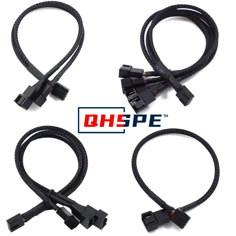 Black Boot 27cm PWM Extension Cable 4-Pin Connector 1 to 4/3/2/1 Way Splitter for 4-Pin PWM Fan - Computer Hardware Cable