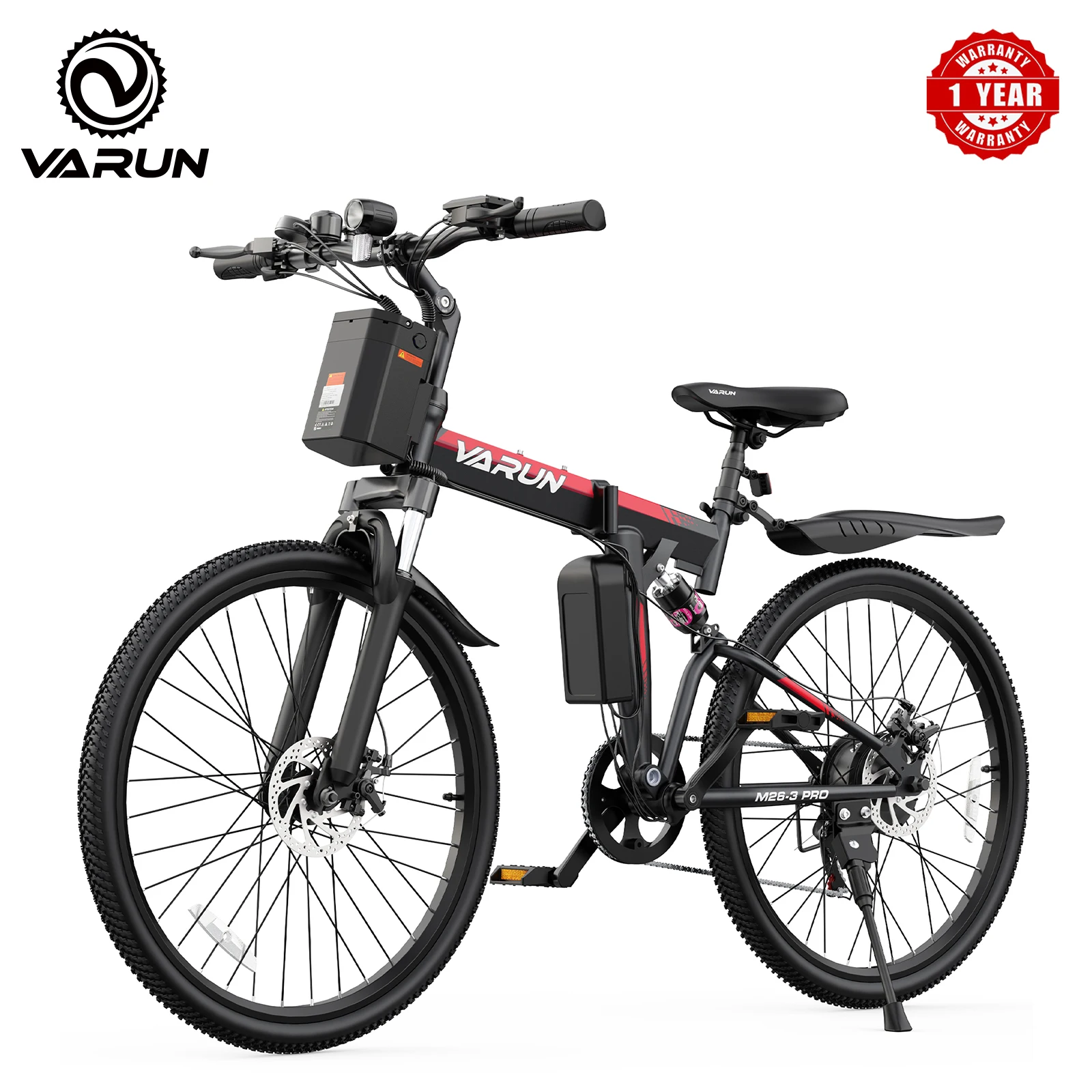Varun M26-3 Pro Adult Electric Bike, 750W Peak Power, 48V 7.8Ah Battery, 26" Tire, 20MPH, E-bike UL 2849, 1 Year Warranty
