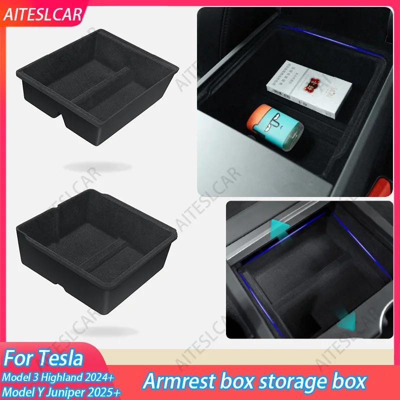 Central Control Storage Box for Tesla Model 3/Y+ Modely Juniper Center Console Organizer Tray Armrest Cubby Drawer Accessories