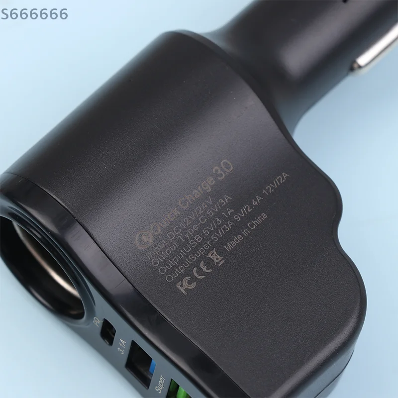 Digital Display Car Charger with Dual USB Ports; 66W Triple Cigarette Light Adaptor