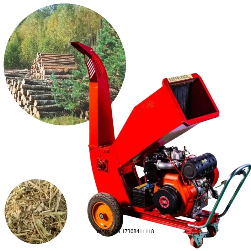 Wood Chipper Shredder Machine With 15HP  Engine Tree Branch 120mm Chipper Farm Wood Crusher