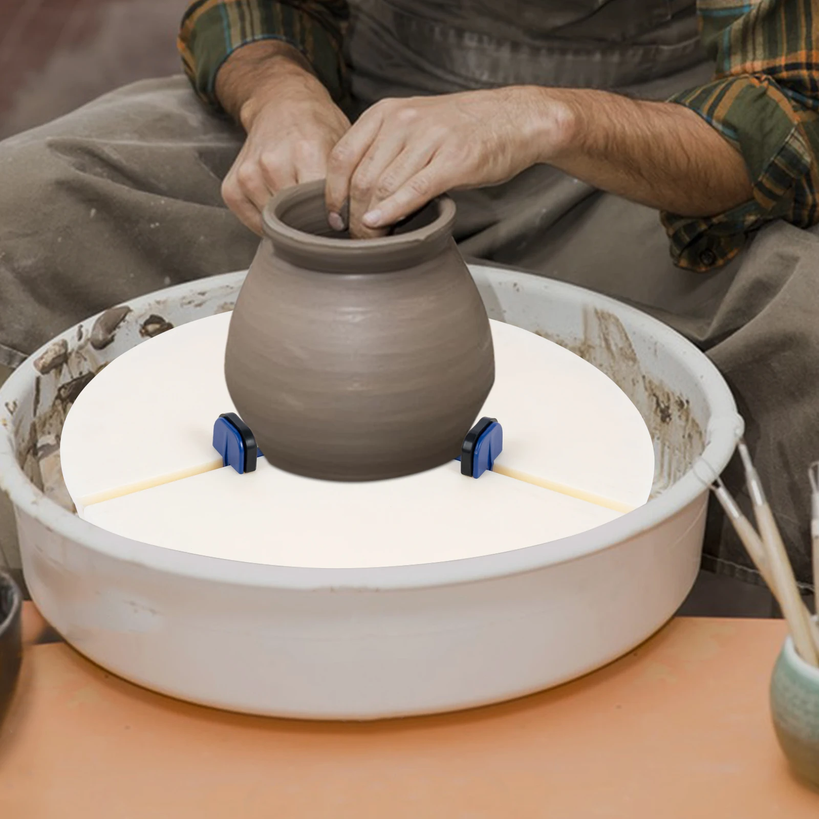 Portable Ceramic Pottery Trimming Turntable Tools Sculpting Clamp Repair Tools for Ceramic Beginners Professionals (White)