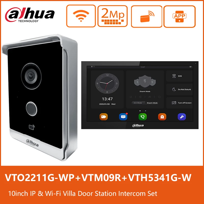 Dahua Wi-Fi POE Video Intercom Kit 10inch Touch Monitor Wireless Video DoorPhone Doorbell Station VTO2211G-WP VTH5341G-W System