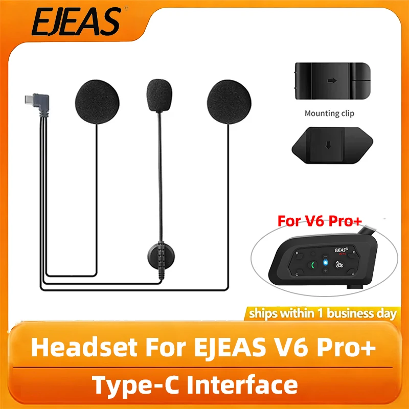 Original Earphone For EJEAS V6 PRO+ Helmet Intercom Headset With Speaker Microphone Type-C Interface Optional Clip & Base