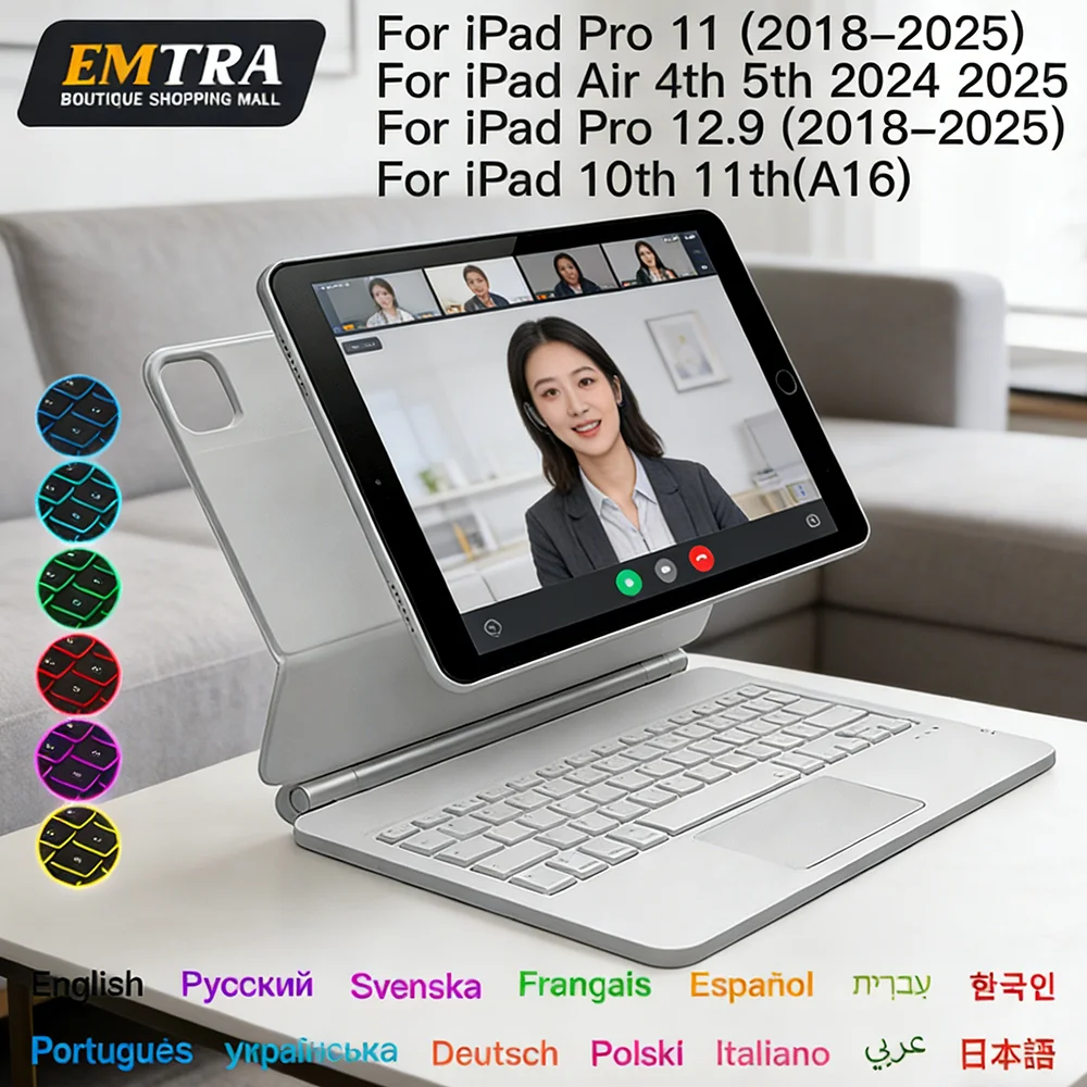 EMTRA Magic Keyboard for IPad 11th 2025 Air 11in 13in Bluetooth Keyboard Wireless for IPad Air 4 5 6 Pro 11 10.9inch Case Stand