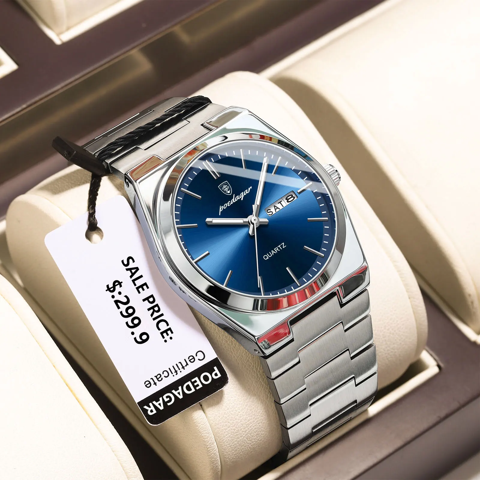POEDAGAR High Quality Watches For Men Stainless Steel Waterproof Luminous Man Watch Date Week Luxury Business Quartz Men's Watch