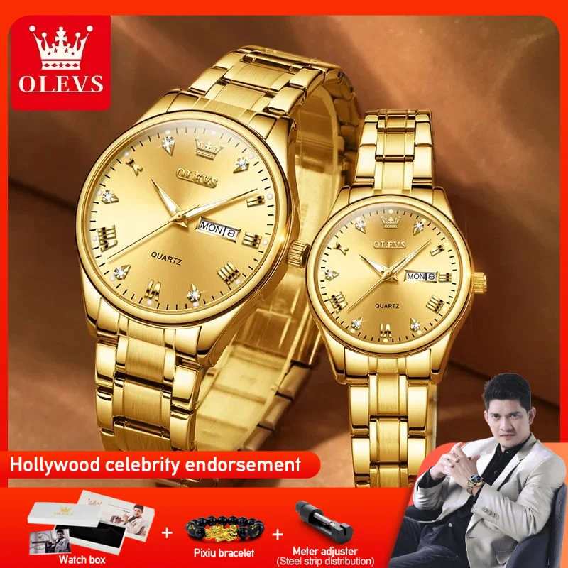 OLEVS 5563 Couple Watches Luxury Original Fashion Brand Waterproof Luminous Quartz Watch Dual Calendar Design For Date Sport