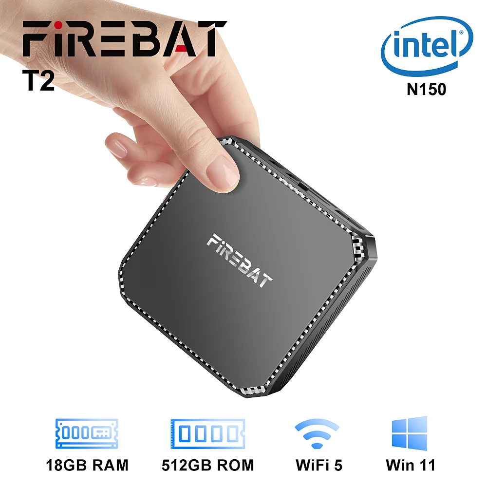 FIREBAT T2 MiniPC Intel N150 Dual Band WiFi5 BT4.2 16GB 512GB Desktop Gaming Computer Mini PC Gamer