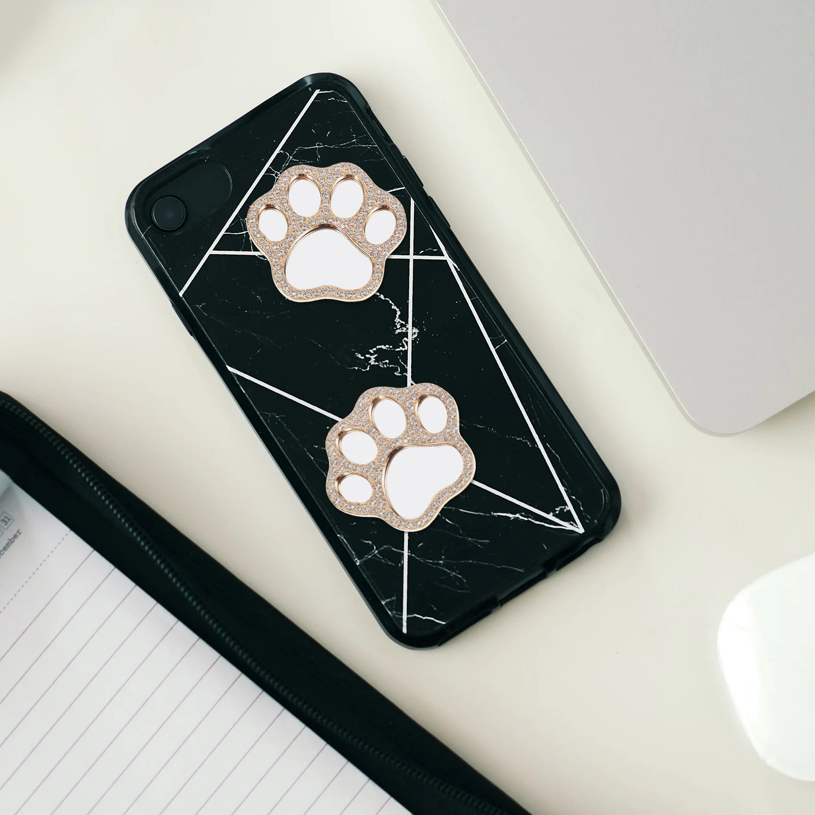2Pcs Cat Paw Mirror Crystal Phone Cover Ornament DIY Supply for Cell Phone Case Charm Portable Small Mirror Lovely Cat Paw