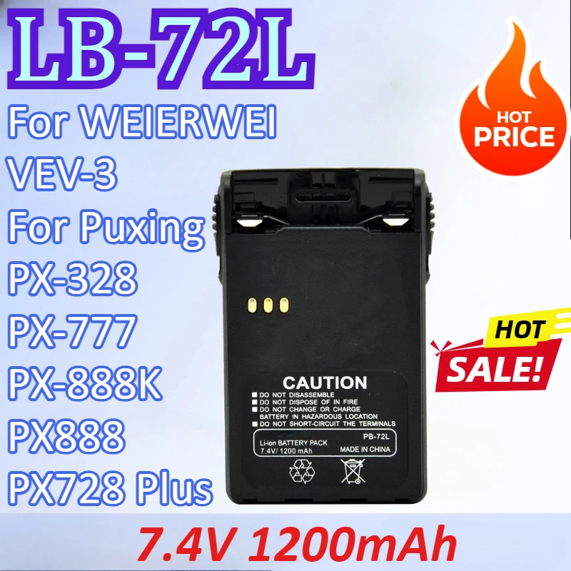 LB-72L 7.4V 1200mAh Walkie Talkie Battery For Puxing PX-328 PX-777 PX-888K PX888 PX728 Plus For WEIERWEI VEV-3 High Quality
