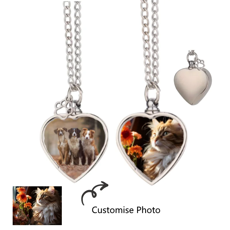 Personalised Custom Photo Commemorative Pendant Necklace, Personalised Zinc Alloy Cremation Urn, Sublimation DIY Pictures.