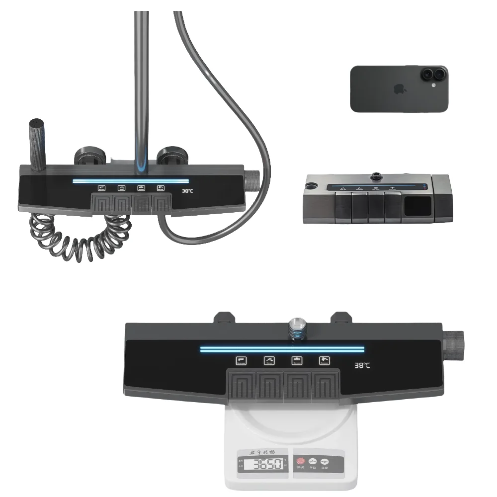 2025 Synchro Extra Large 47cm Shower System with Thermostatic Piano Faucet Digital Display Rain Comb Soft Spray Pattern