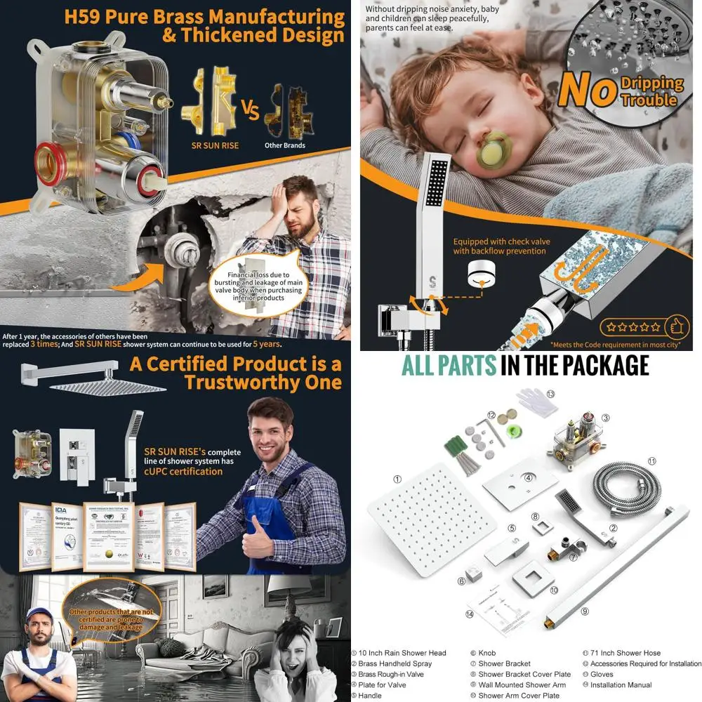 Luxury Wall-Mounted Rainfall Shower System with Polished Chrome Finish, Includes Rough-In Valve and Trim