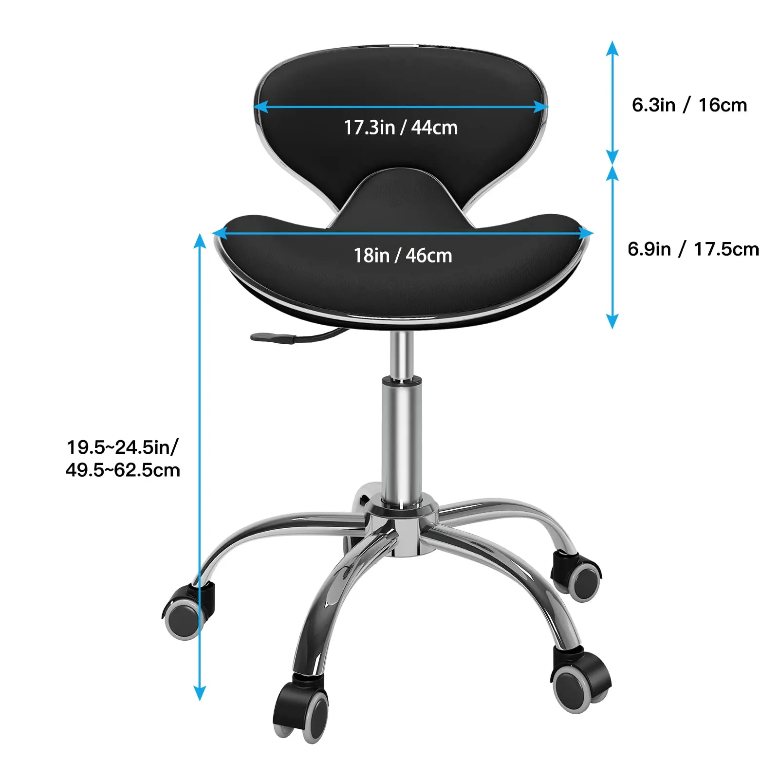 Multi-Purpose Adjustable Rolling Stool with Backrest Spa Medical Tattoo Chair with Wheels 360 Swivel 400lbs Weight Capacity