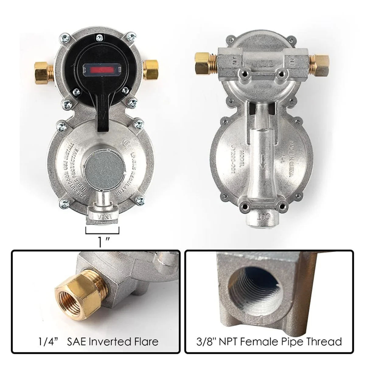 RV Propane Regulator with Hose, Heavy Duty 2-Tank Auto Changeover LP Propane Gas Regulator with Gauge YDH