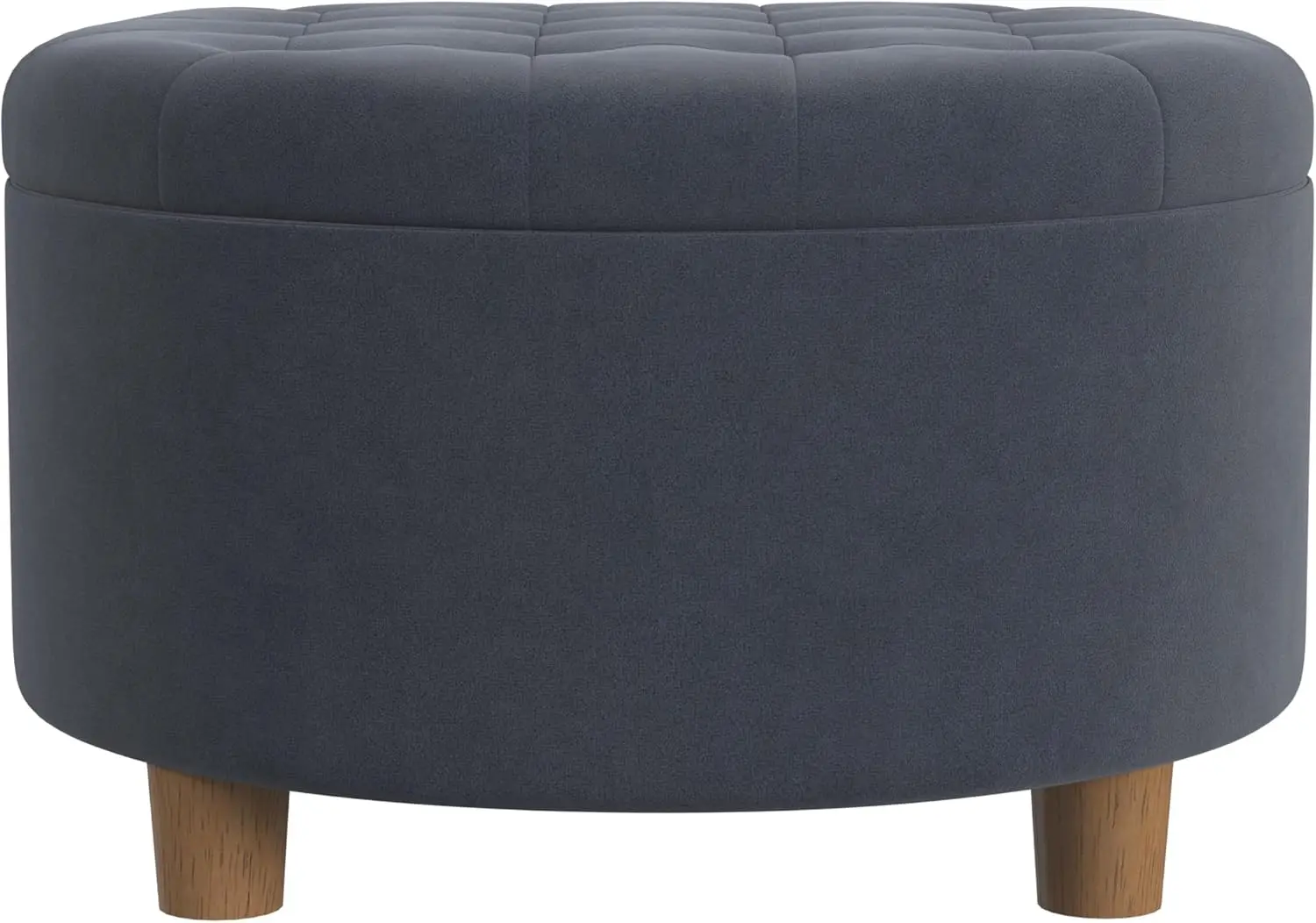 Home Decor | Button Tufted Velvet Round Storage Ottoman | Ottoman With Storage For Living Room & Bedroom, Steel Blue Velvet