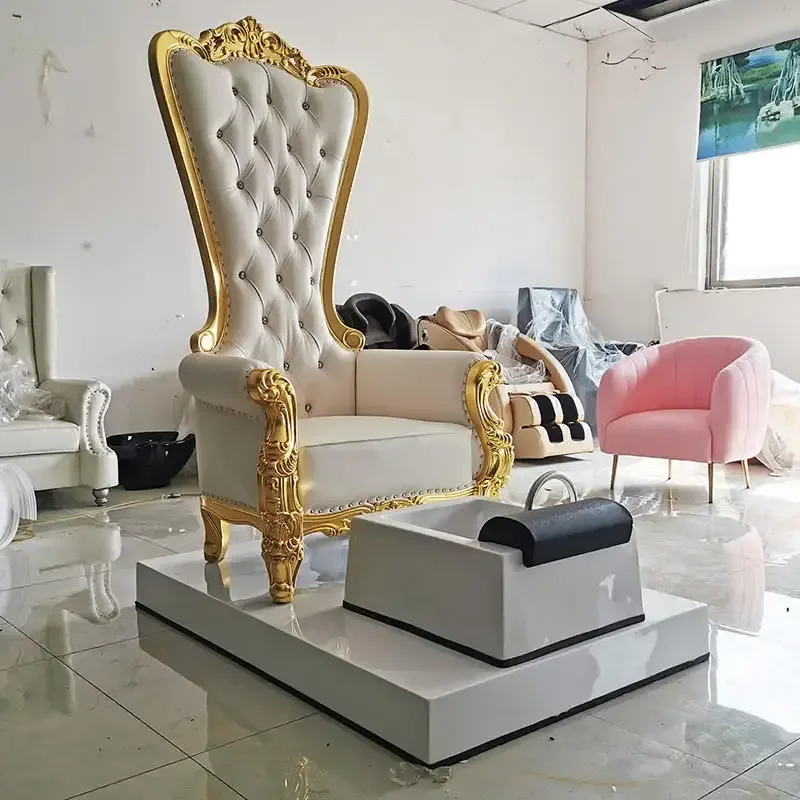 High Back Pedicure Bench Chairs With White Foot Spa Bowl Luxury White Add Gold Color Pedicure Chair Sofa
