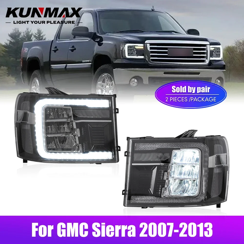 Pair Of LED Car Headlight Assembly For GMC Sierra 2007-2013 Headlights DRL Tuning Signal Plug And Play Front Head Lamp